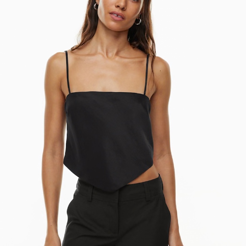 Aritzia Elektra Satin Camisole Open-Back, Scarf Blouse in Black (XS)